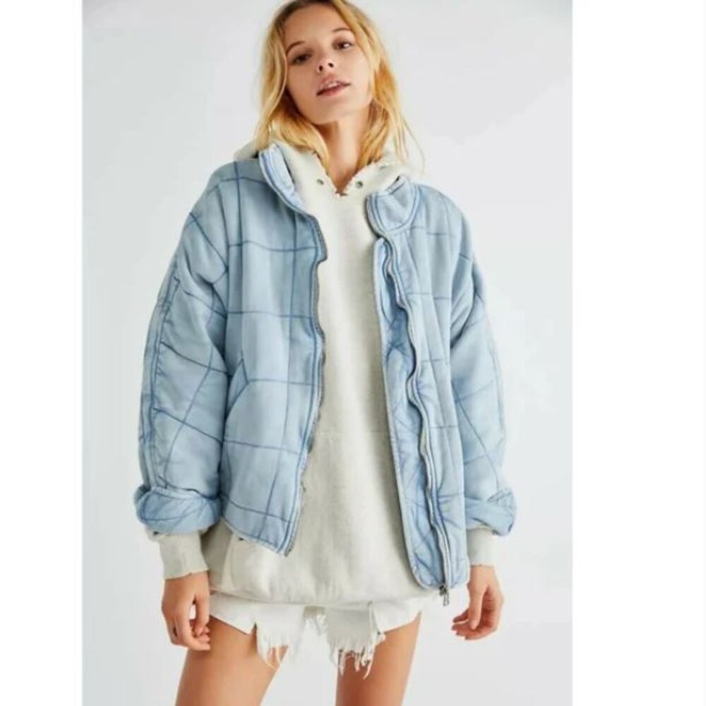 Free People Light Blue Quilted Puffer Jacket